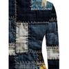 Women's Color Matching Denim Zipper Front Long-sleeved T-shirt, Fashionable Printing, Suitable for Daily Life