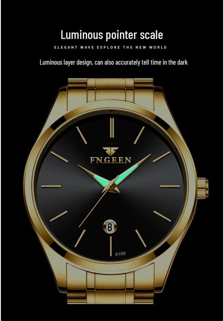Fengzun Ultra-Thin Black Quartz Mesh Strap Waterproof Men's Watch