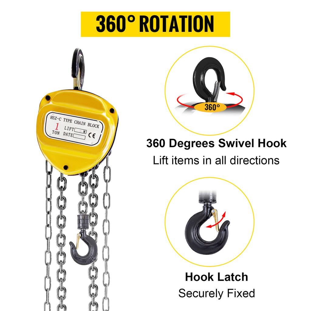 1/2T Chain Hoist Anti-Rust Manual Chain Block 10/20FT 3m/6m with Two Hooks for Lifting Pulling Dragging Construction