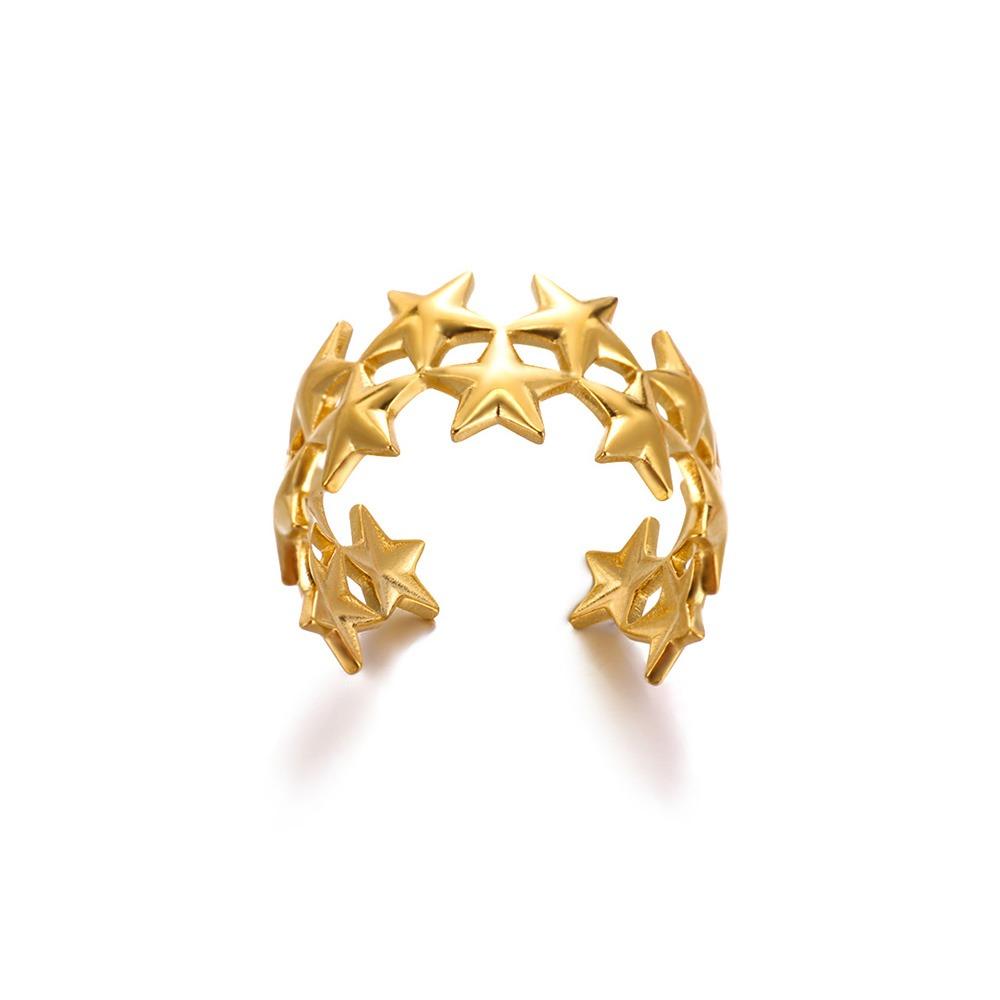 Zircon Star Moon Rings For Women Gold Color Stainless Steel Geometric Star Moon Ring Engagement Wedding Christmas Jewelry Gift