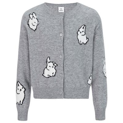 Little MO&Co. Girls' Merino Wool Rabbit Jacquard Cardigan