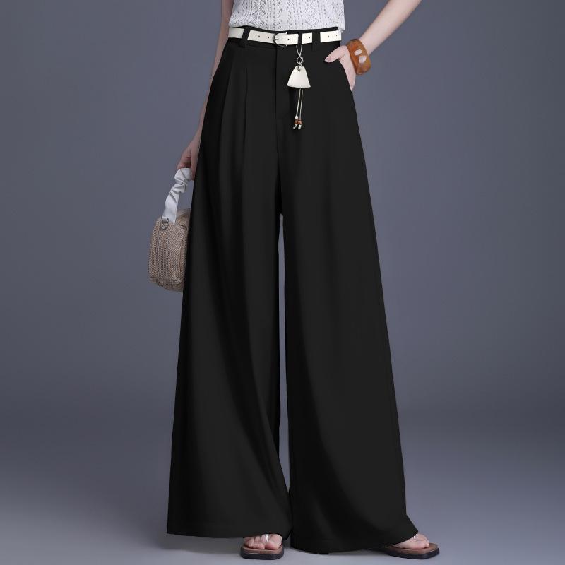 Brand Women's High-Waisted Wide-Leg Trousers - 2026 Spring/Summer Collection: No-Iron, Fashionable, Loose-Fit Casual Pants