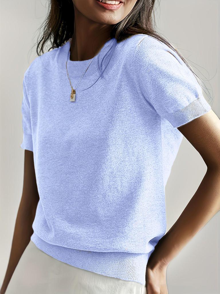 Round Neck Short Sleeve Thin Knit Loose Casual Women's Top - Summer/Autumn Collection
