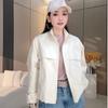 Women Solid Color Short Windbreaker Jacket Long Sleeve Turn Down Collar Zip Up Casual