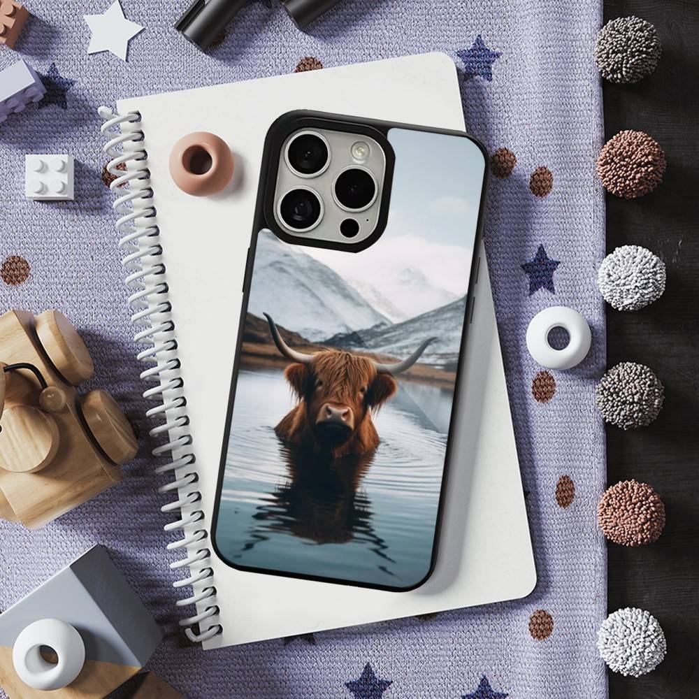 Cute Art Highland Cow For iPhone 15,Mini,13,Max,11,16,17,14,Plus,12,Pro,For Magsafe,Magnetic Wireless Charging Case