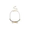 CHANEL Metal Bow Calfskin Glass Pearl Chocker Necklace Women's Gold/Black