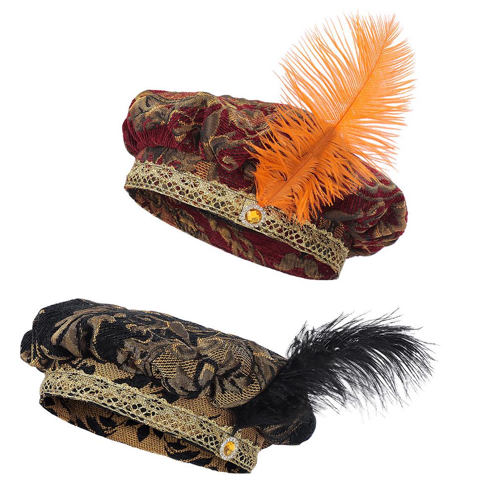 Men's Medieval Dodo Feather Muffin Top Hat - High-End Court Costume Headwear