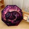Mystic Black Cat In Stars Printed Umbrella Windproof Folding Umbrella Portable Sun and Rain Umbrella Suitable for Gifting