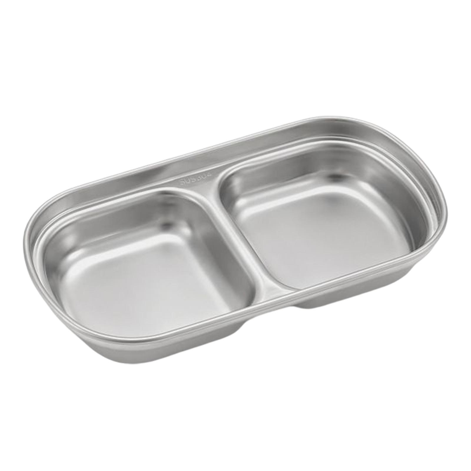 1/2/3/4-grid Divided Sauce Plate 304 Stainless Steel Compartment Condiment Dipping Dish Corrosion Resistant for Camping Picnic