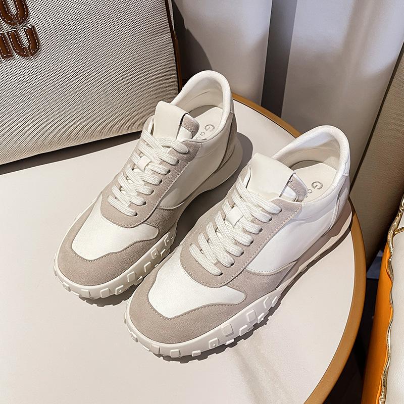 Su Yinyin has the same leather invisible height increase, white shoes for women, satin casual moral training shoes, and women's Forrest Gump sports bo