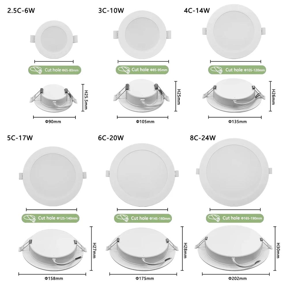 8Pack Recessed Led Downlight 3 4 5 6 8 Inch 3000K 4000K 6000K Round Led Panel Light 110V 220V 230V for Home Indoor Lighting