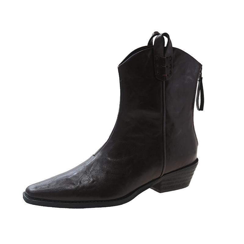Schwarze Martin-Stiefel Damen neue spitze Innenhöhe Reißverschluss schlanke kurze Stiefel Damenstiefel V-Ausschnitt kurze Chelsea-Stiefel