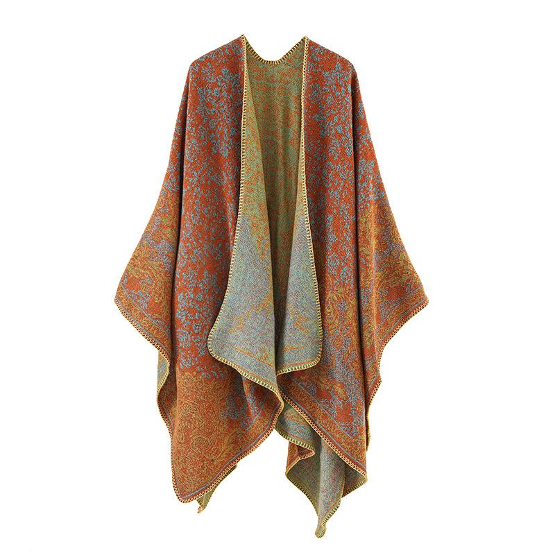 Autumn And Winter New Cashmere Cape Cashew Flower Fashionable Warm Split Shawl