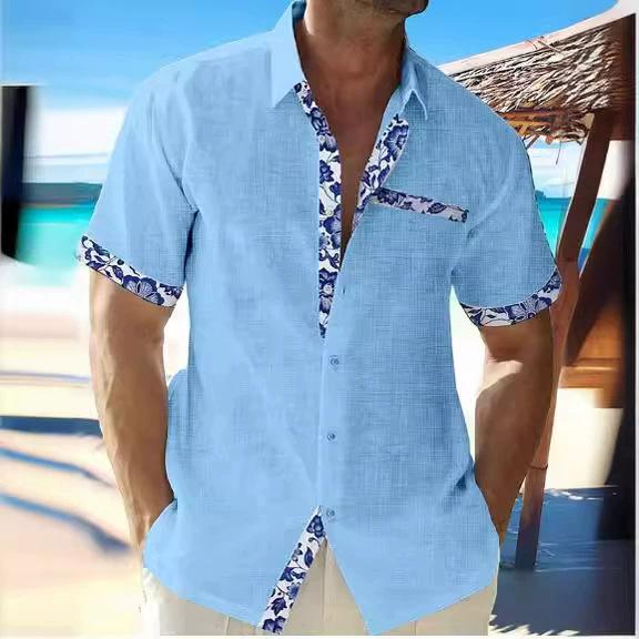 Herren Baumwolle Leinenhemd Knopfleiste Kurzarm Hemden Lässig Leicht Urlaub Strand Sommer Tops