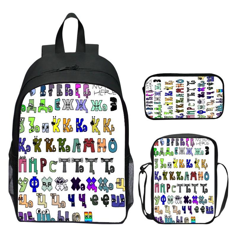 16 Inch Children's Backpack 3-piece Set Alphabet Lore Alphabet Legend Elementary School Backpack Shoulder Bag Pencil Case