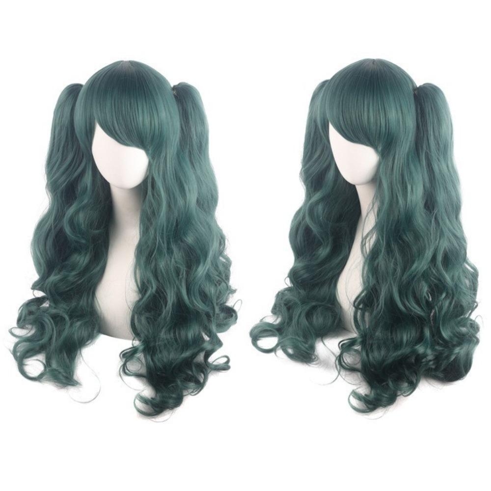 80cm Long Curly Cosplay Wig with 2 Ponytails Women Layered Wigs Pink Blue Gold Curly Wigs  Carnival