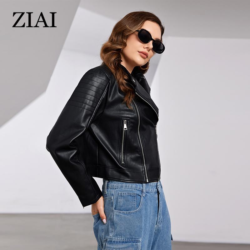 ziai New Spring Autumn Women Short Faux Leather Jacket Casual PU Coat Loose Motorcycle Jackets Fashion Streetwear Oversized Korean Coat ZP-D28