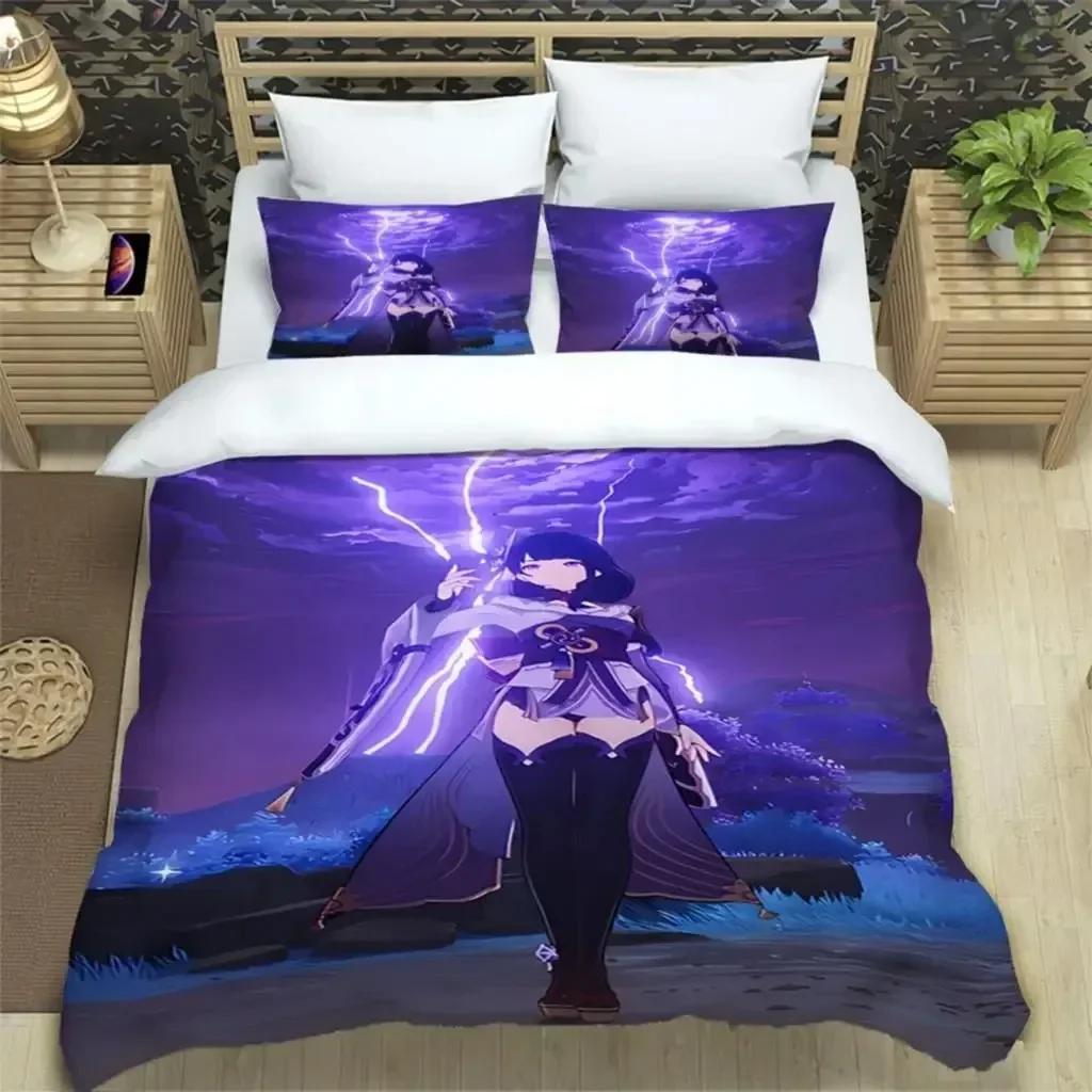 Dreiteiliges Bettwäscheset mit Genshin Impact-Print, Modeartikel für Jungen oder Erwachsene, für Betten, Bettbezüge, Kissenbezüge, Bettwäscheset
