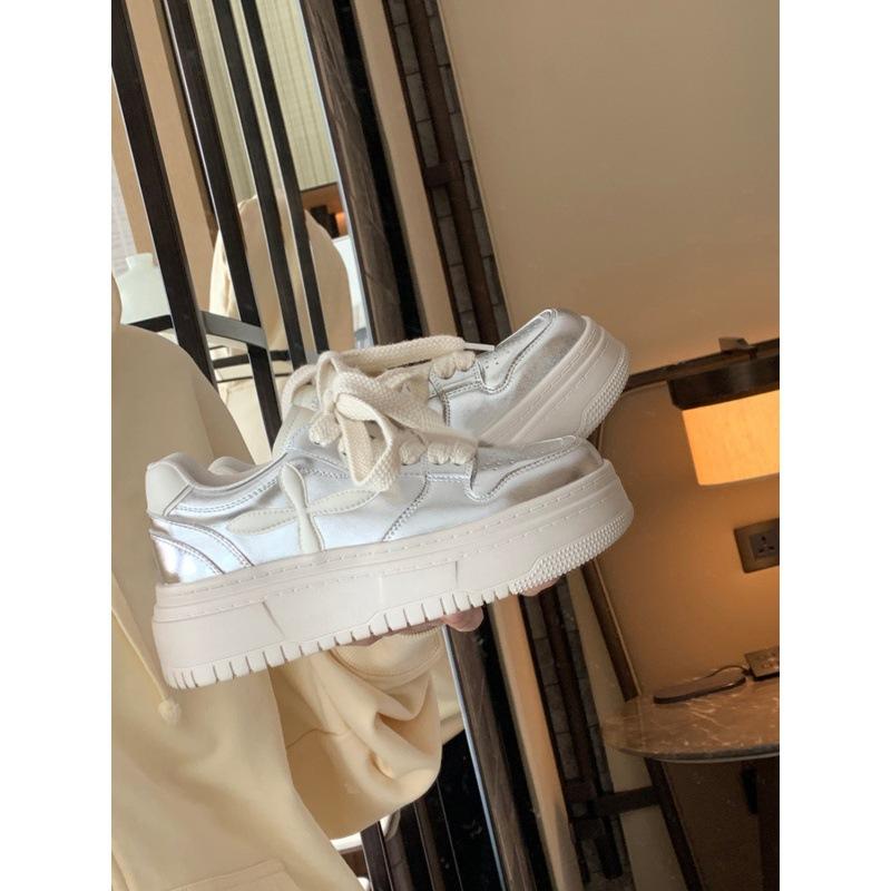 Cowhide Version~ Small Man Thick Sole Height Increase 5cm Genuine Leather Shoes Little White Shoes Women's Versatile Sports and Leisure Shoes Board S