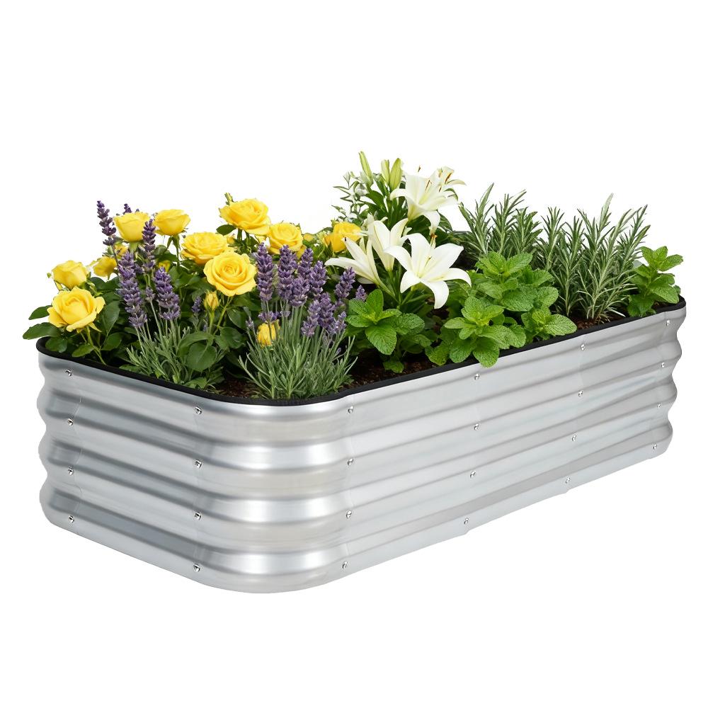 Galvanized Steel Modular Planter Box for Outdoor Vegetables & Flowers - Ideal for Patio, Backyard, or Balcony.