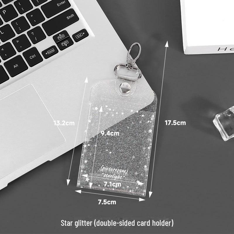 Glitter PVC Double-Sided Keychain Card Holder for IDs and Bank Cards