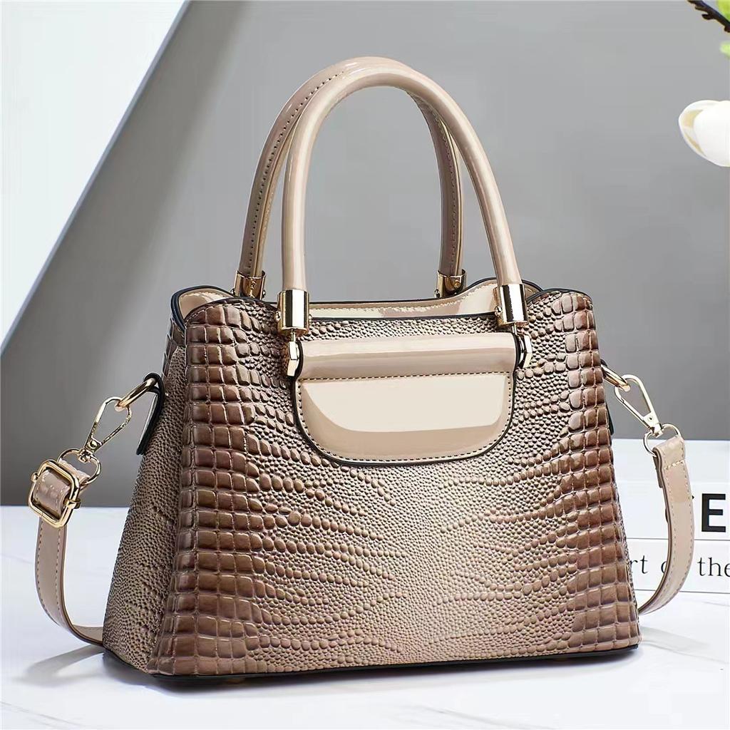 Bright Leather Stone Pattern Bag Women's Bag Crocodile Pattern Handbag, Atmospheric Texture Women's Shoulder Messenger Bag Bags