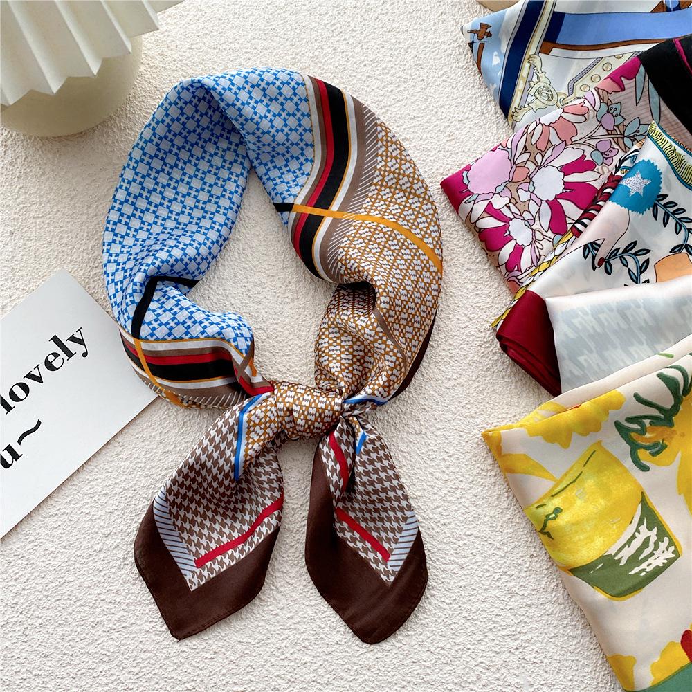 70 Small Square Silk Scarf: Women's Retro Chic Sunscreen Neck, Head, or Wrist Scarf In Korean Style for Autumn and Winter