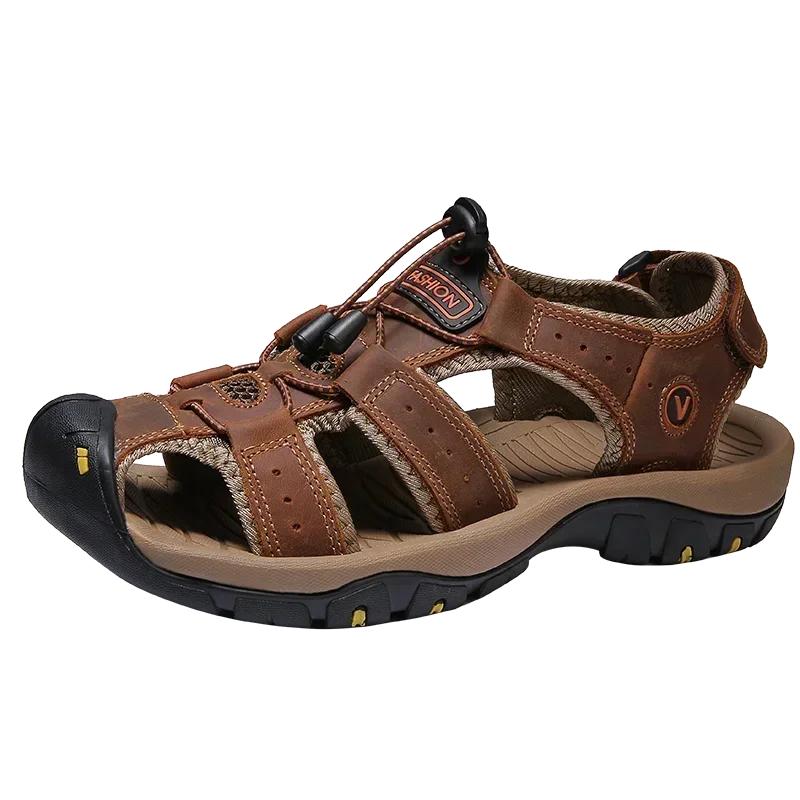Fashion Summer Men Sandals Genuine Leather Mens Casual Shoes Outdoor Men Leather Sandals for Men Beach Shoes Roman Shoes Zapatillas Male