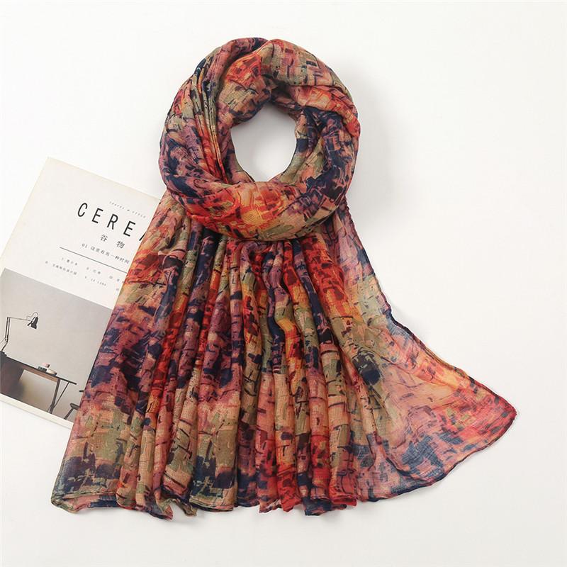 Autumn Fashion Oil Painting Floral Viscose Shawl Scarf High Quality Print Soft Pashmina Stole Wrap Snood Muslim Hijab 180*80Cm