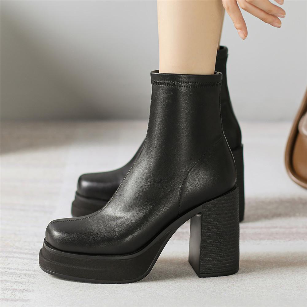 NEW Brand Women Autumn Winter Sexy High Top Heels Platform Black Brown Side Zip Woman Ankle Size 33 41