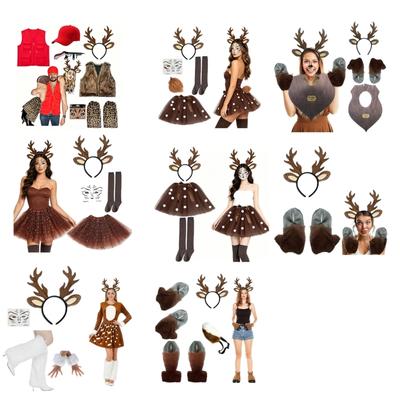 Hirschgeweih Stirnband, Schwanz Gesichtsaufkleber Weste Tutus Hirsch Kostüm Zubehör Halloween Cosplay Kostüm Rentier Kostüm