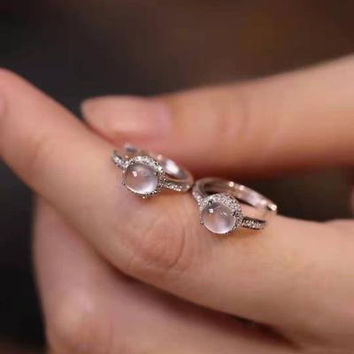 Natural High Ice Chalcedony Round Earrings For Women  Inlaid Zircon Hoop Earings Exquisite Light Luxurious Daily Jewelry