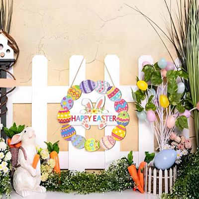 Hölzerner Oster-Türkranz für die Haustür Frohe Ostern Hase Eier Verandazeichen für Frühling Fenster Wandbehang Deko