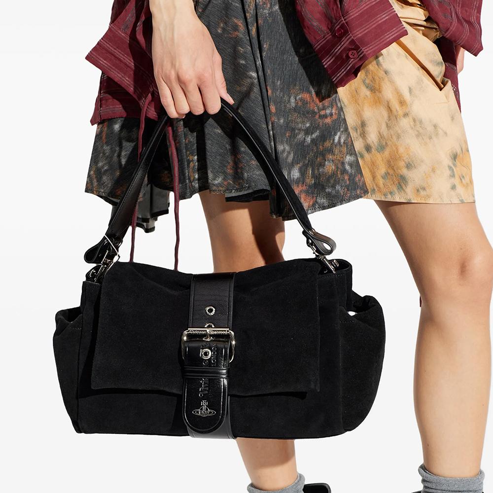 Vivienne Westwood Hazel Logo Leather And Cotton Tote Shoulder Bag Extra Large Women bags Black 4601000GWL007EN401