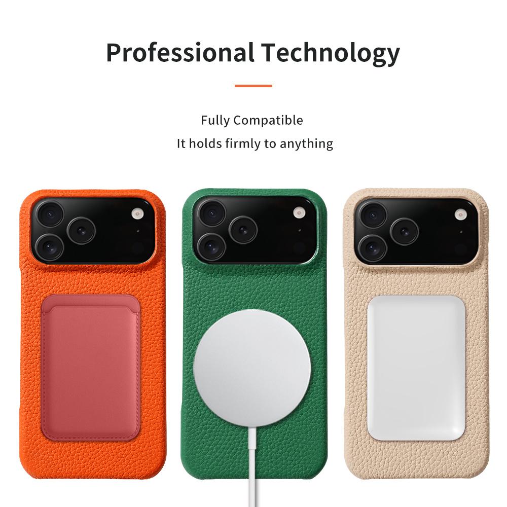 for Magsafe Case for iPhone 17 Air 15 16 Pro Max 17Pro Lychee Natural Cowhide Leather Magnetic Protector  Phone Back Cover