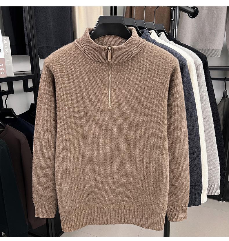 Herren Winter Chenille Pullover - Verdickter Halbhoher Kragen Reißverschluss - Warme Samtgefütterte Basisschicht