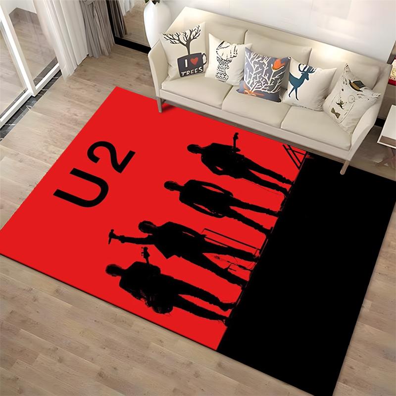 "Silhouette Band Design on Red Background Non-slip rug suitable for living room and bedroom sofas"