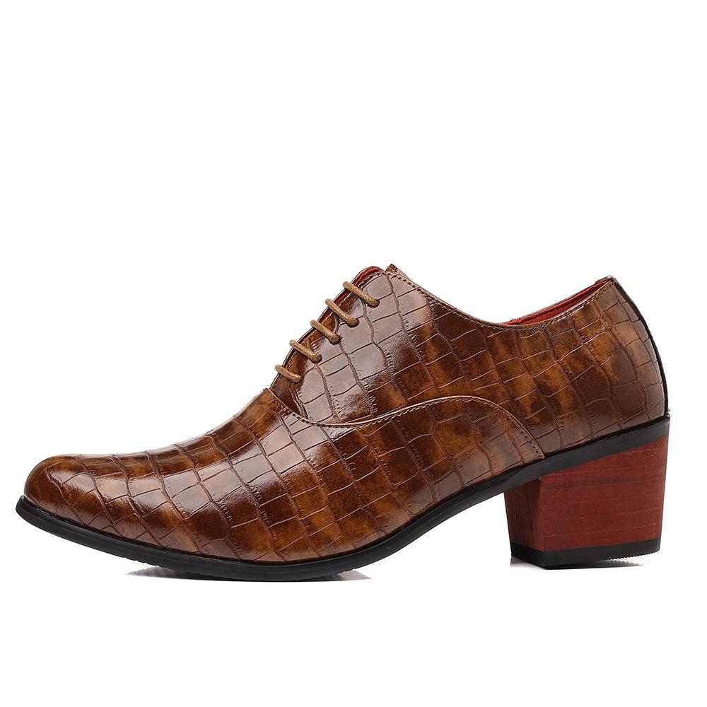 Fashionable Casual Leather Shoes Fashionable 5cm Heel Addition Men's Checkered Pattern High-Heel Chunky Heel Wedding Shoes 6cm Comfortable Shoes