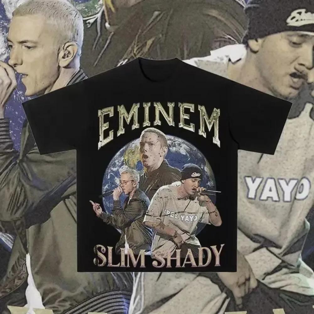 Rapper Eminem Print T-Shirt Herren Damen T-Shirt Trend Hip Hop Rock Übergroßes Kurzarm-Tee Sommer Baumwoll-T-Shirts Kleidung Oberteile