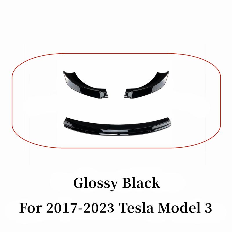 

Car Front Bumper Lip Chin Spoiler Splitter Diffuser Bodykit For 2017-2023 Tesla Model 3 Black Carbon Exterior Tuning Accessories