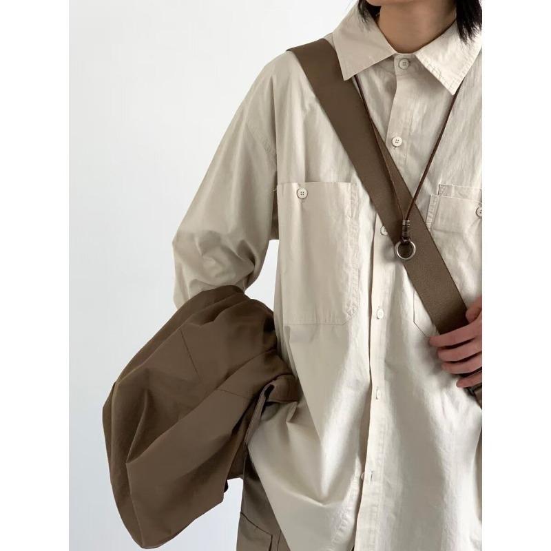 Japanese Vintage Tooling Shirt for Men In Spring and Autumn with Loose American Silhouette Long-sleeved Design Shirt