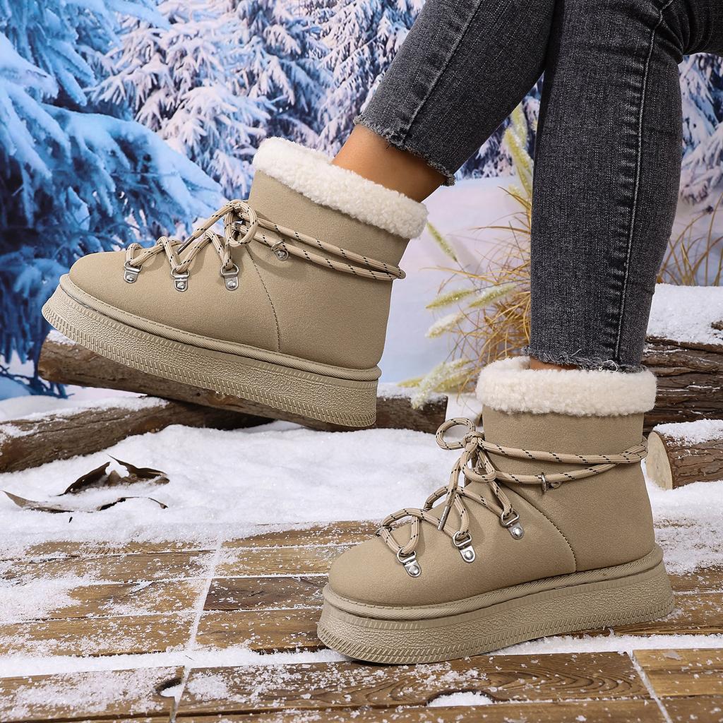 Women Ankle Boots 2025 New Round Toe Plush Warm Casual Shoes for Women Thick-soled Cross-strap Snow Boots Women Zapatos De Mujer