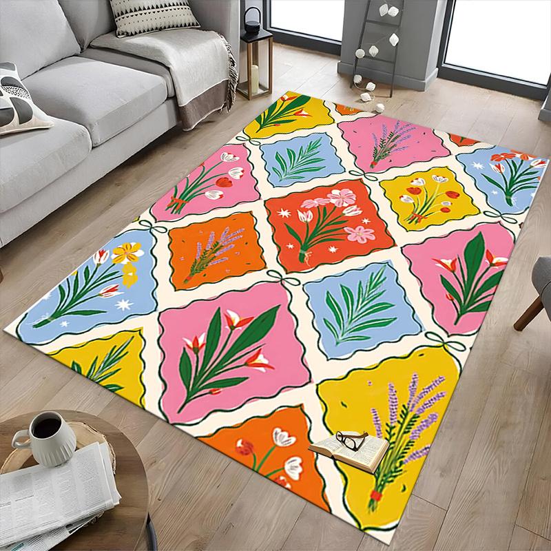 1pc Floral Pattern Area Rug Soft Flannel Floor Mat for Living Room, Bedroom and Carpet, Sofa Coffee Table Floor Mat, Decorative Rug q32
