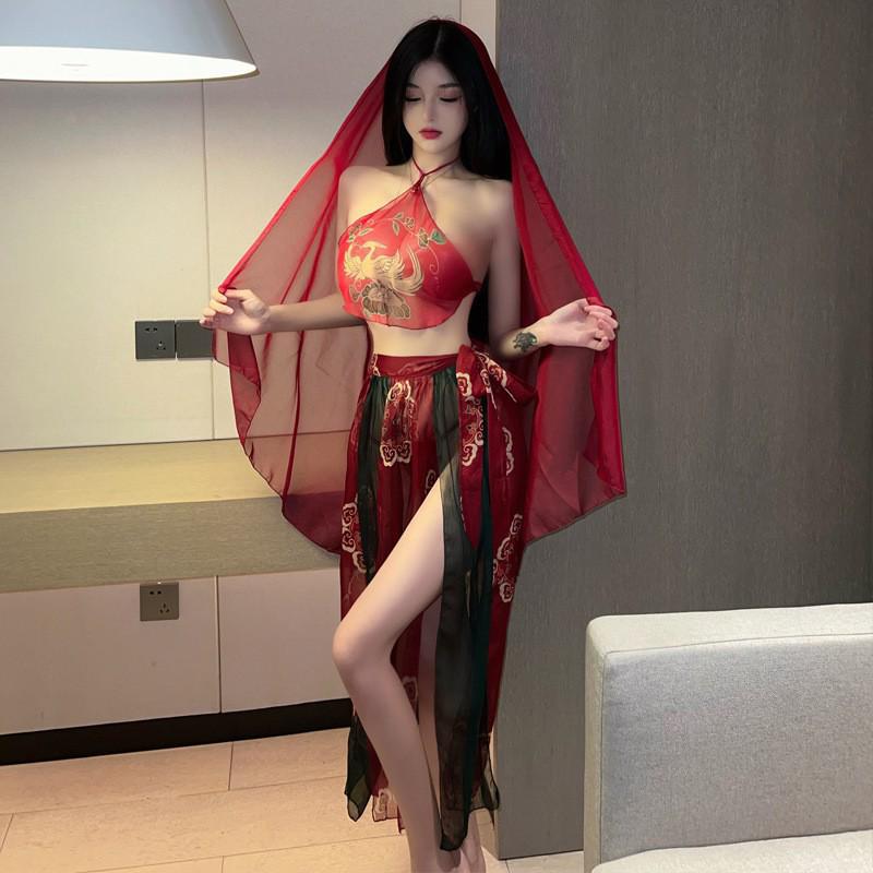 Elegant Embroidered Hanfu Lingerie Set: See-Through Classical Court Style Skirt