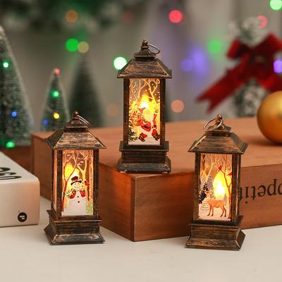 LED Christmas Lantern, Decorative Night Light Table Ornament Festive Candle Lamp Santa Snowman Deer Design For Indoor Holiday Decor, Battery Operated
