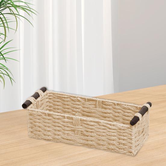 Yousheng Rectangular Storage Basket with Handle Large Capacity Multipurpose Handmade Decorative Braided Basket Decoration