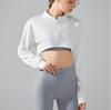 Sports Yoga Clothes, Long-sleeved Jackets, Women's Stand-up Neck Zipper Shirts, Loose and Sexy Exposed Navel Running Fitness Blouses, Women