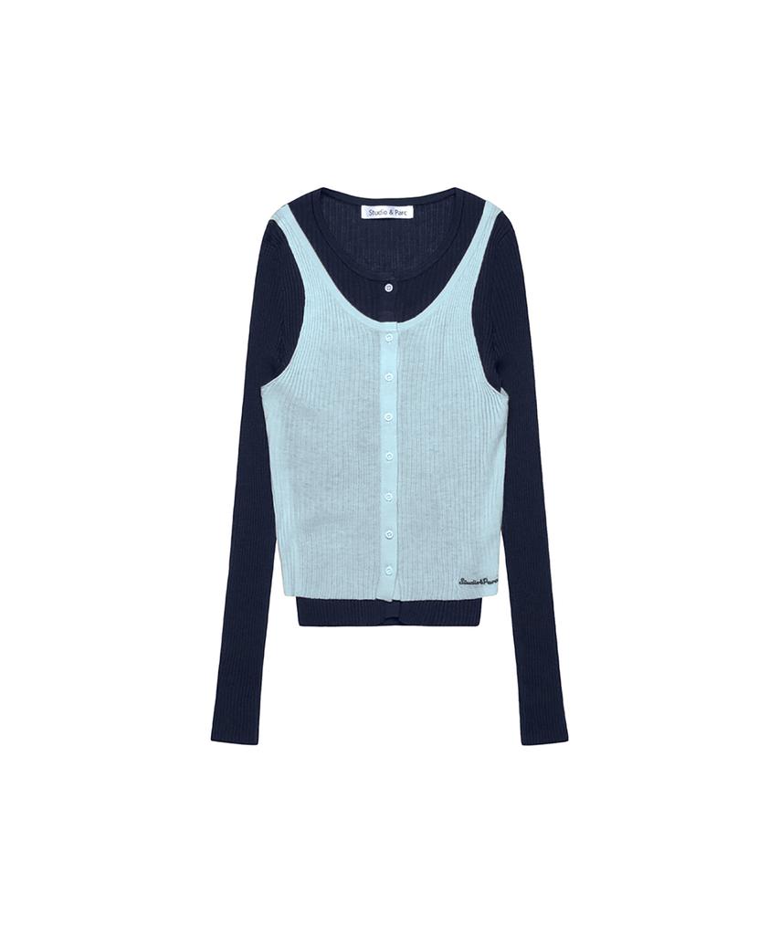 Seutyudioaenpaleukeu Layered Contrast Singlet Knit_Blue