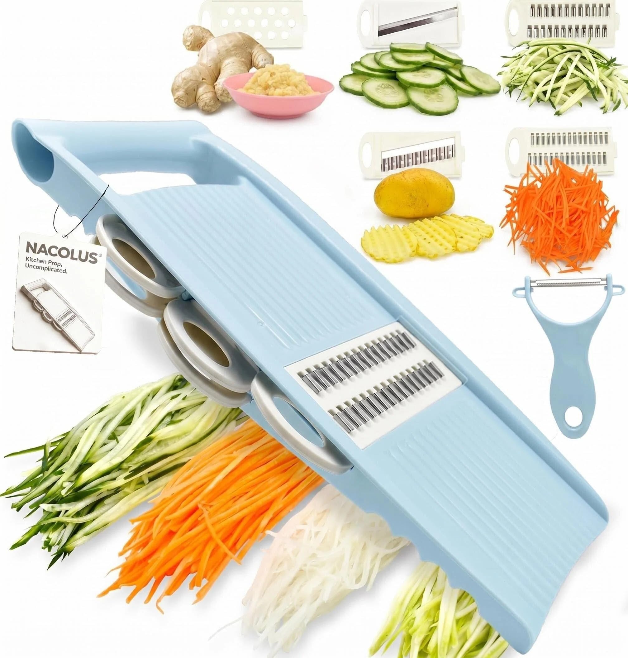 NACOLUS 5 in 1 Mandoline Slicer Vegetable Slicer Mandolin Multi Blade Potato Veggie Slicer Vegetable Cutter Julienne Shredder Potato Slicer Green синий