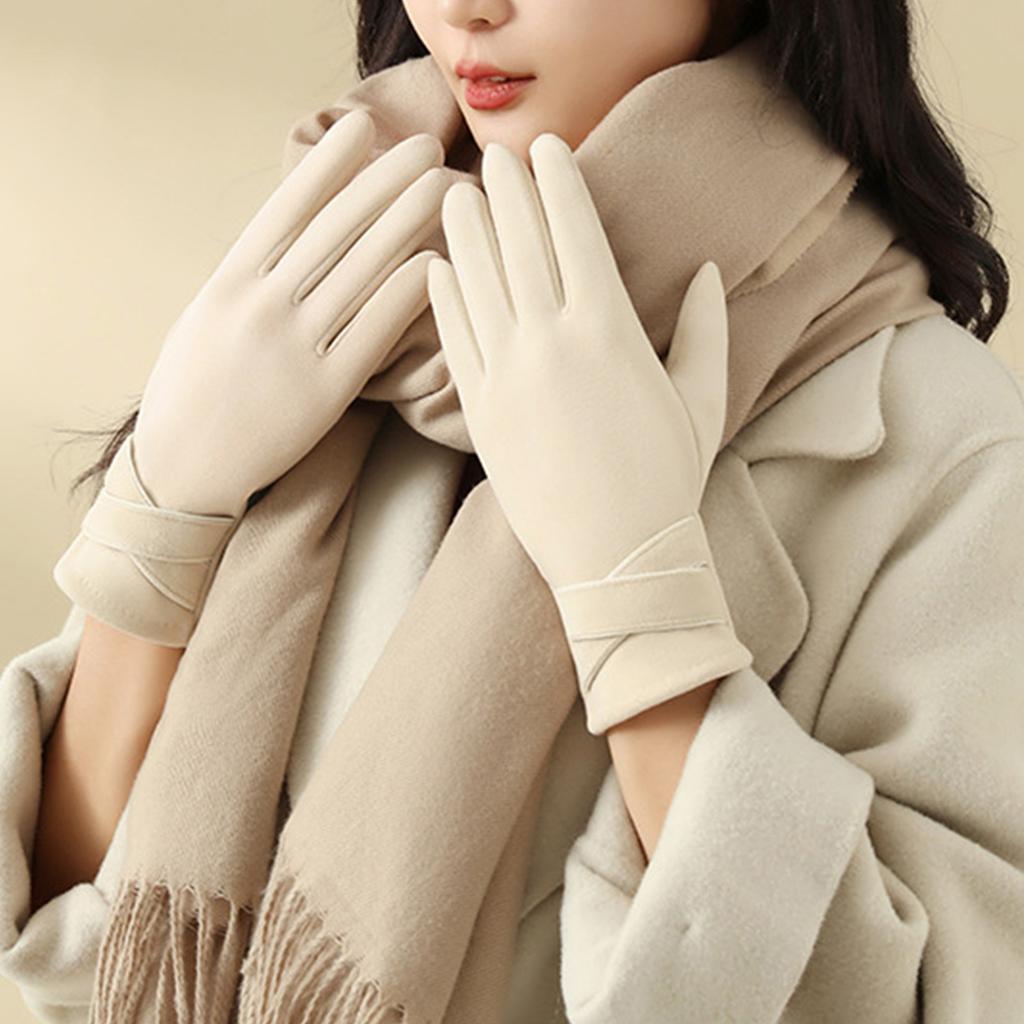 1 Pair Winter Fleece Touchscreen Gloves for Women Cold Weather Outdoor Riding Driving Windproof Warm Touchscreen Finger Gloves